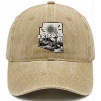 Arizona Cactus Vintage State Map Desert Gift Washed Cotton Baseball Cap