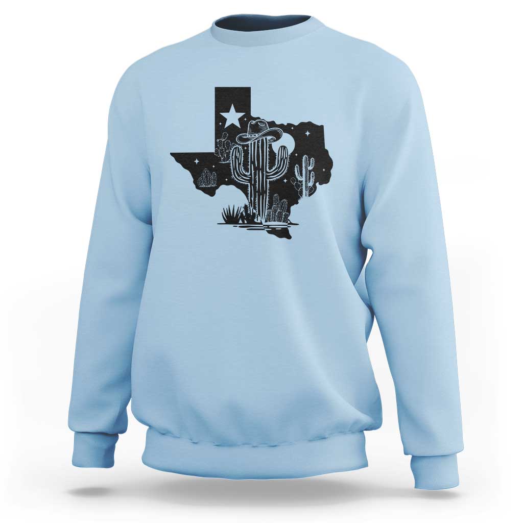 Western Pride Gift Sweatshirt Cactus Texas Map With Cowboy Hat - Wonder Print Shop