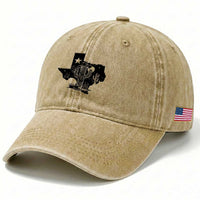 Western Pride Gift Washed Cotton Baseball Cap Cactus Texas Map With Cowboy Hat