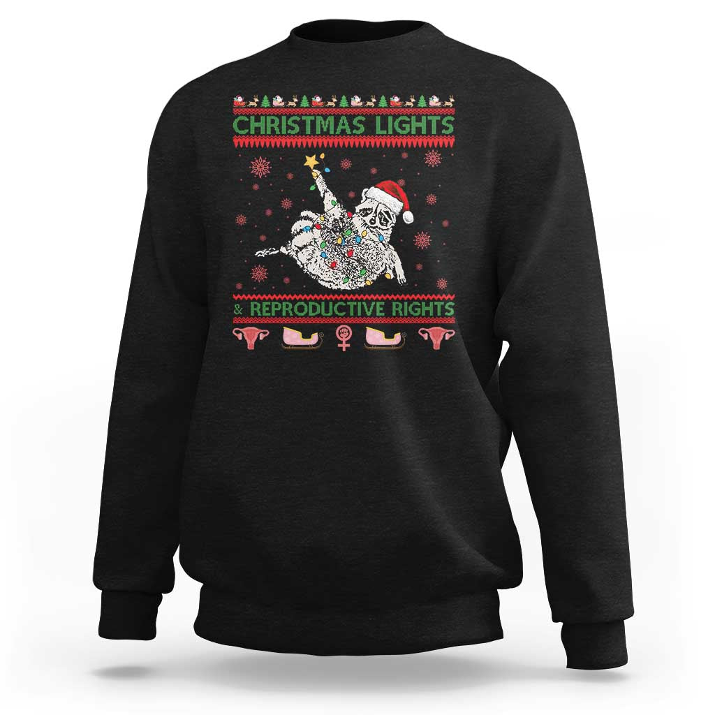 Christmas Lights And Reproductive Rights Ugly Christmas Sweatshirt Feminist Raccoon Gift - Wonder Print Shop
