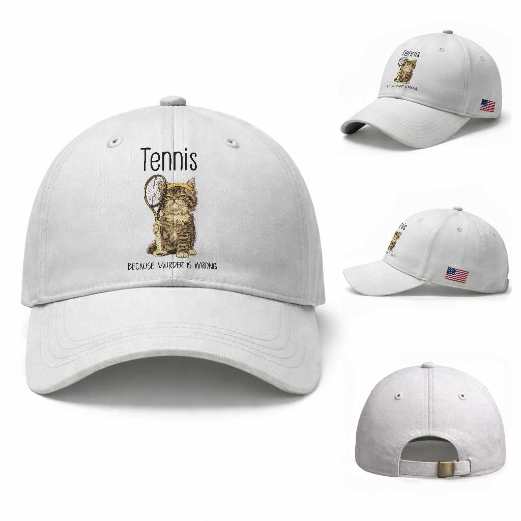 Funny Cat Plays Tennis Baseball Cap Because Murder Is Wrong