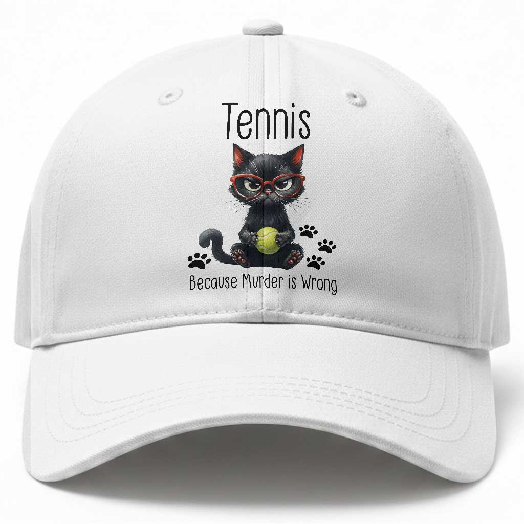 Funny Tennis Cat Gift Baseball Cap Because Murder Is Wrong