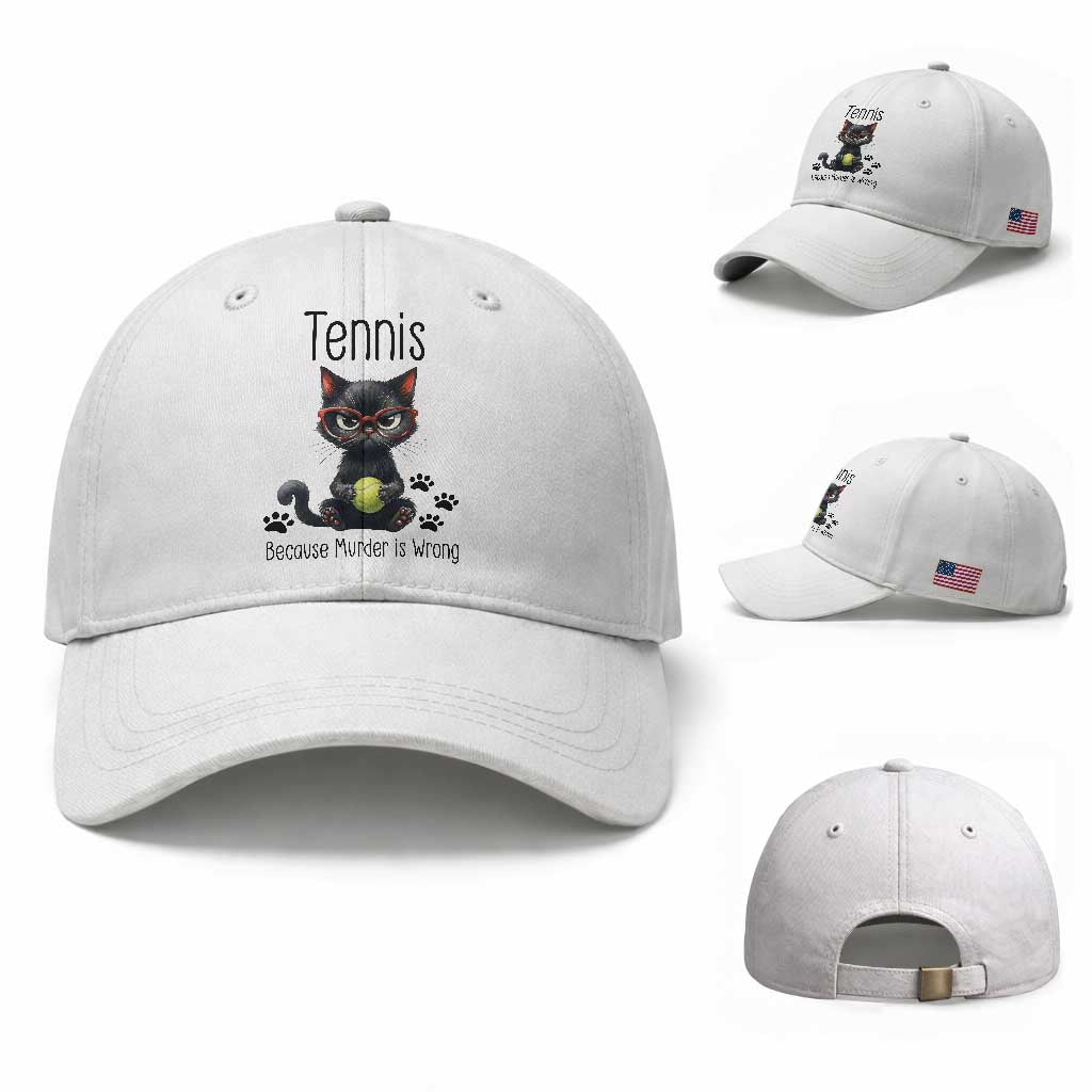 Funny Tennis Cat Gift Baseball Cap Because Murder Is Wrong