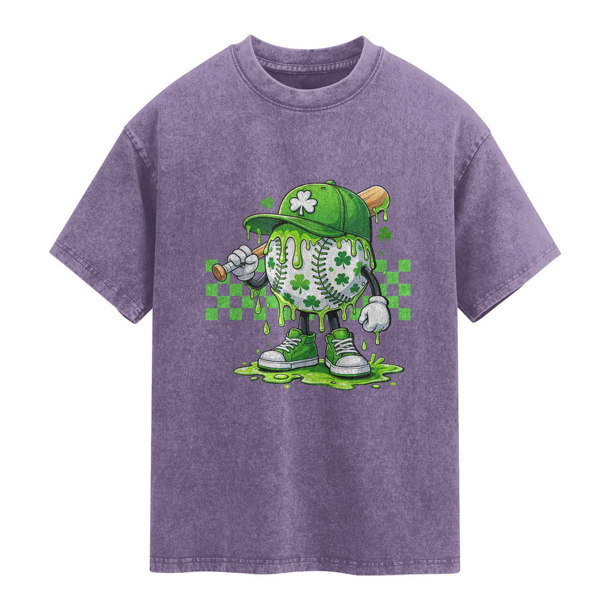 St Patricks Day Shamrock Baseball Player Gift Washed Cotton T-Shirt