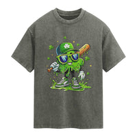 Funny St Patricks Day Clover Baseball Player Gift Washed Cotton T-Shirt
