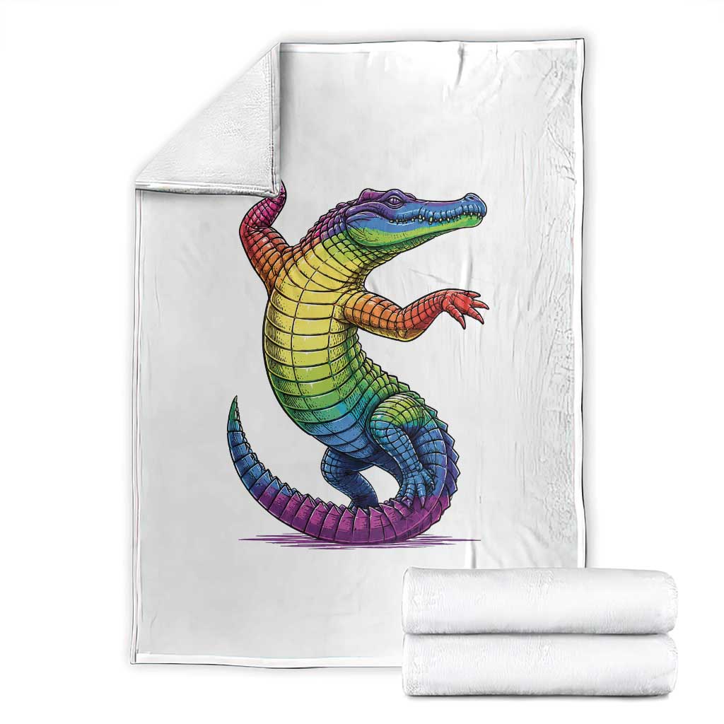 Funny Rainbow Gator LGBTQ Pride Support Throw Blanket