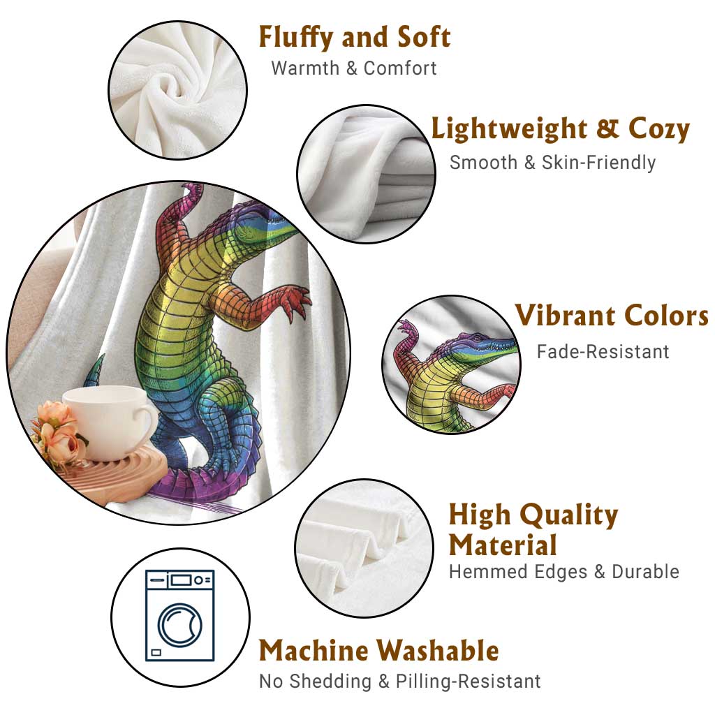Funny Rainbow Gator LGBTQ Pride Support Throw Blanket