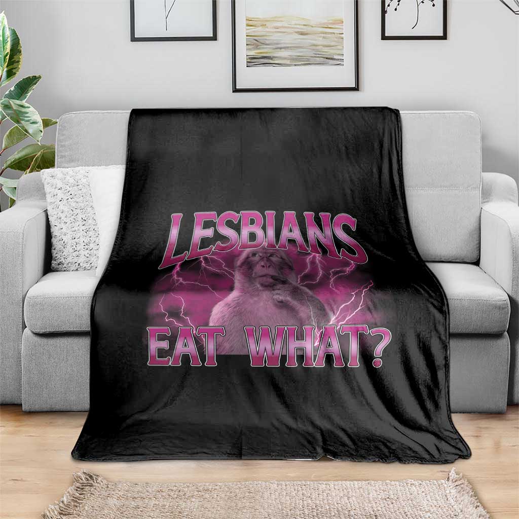 Funny Monkey Meme Lesbians Eat What Throw Blanket LGBTQ Pride Gift