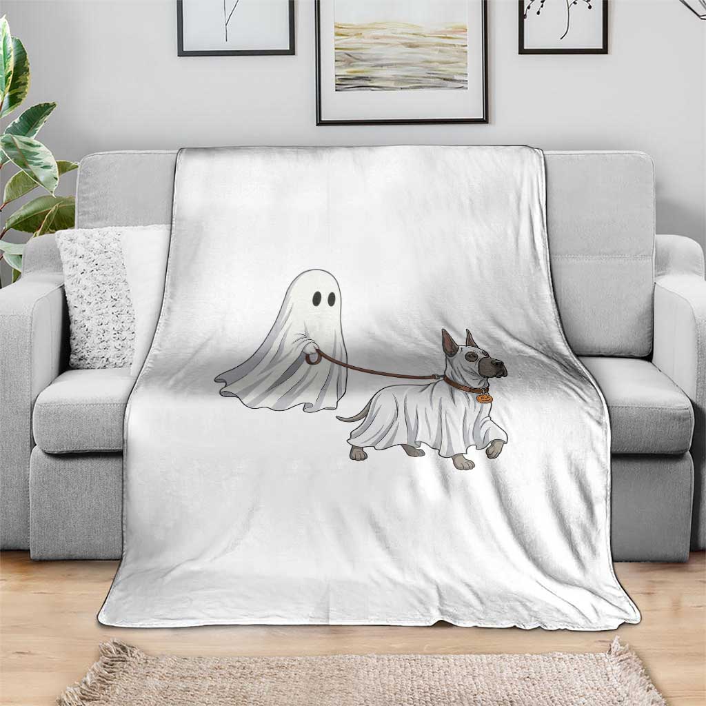 Funny Ghost Walking Great Dane Dog Throw Blanket Halloween Pet Lover Gift