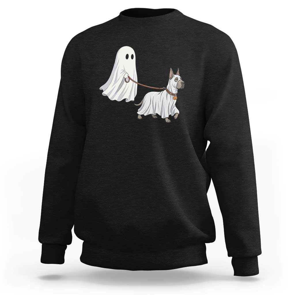 Funny Ghost Walking Great Dane Dog Sweatshirt Halloween Pet Lover Gift