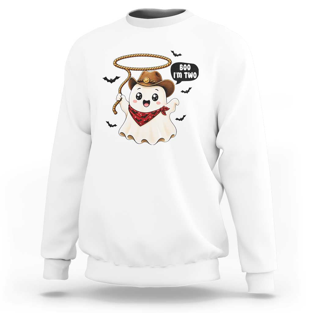 Halloween Spooky Cowboy Ghost 2nd Birthday Sweatshirt Boo Im Two Western Party Gift