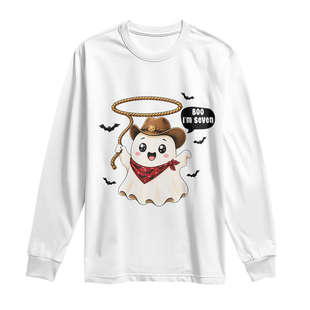Halloween Spooky Cowboy Ghost 7th Birthday Long Sleeve Shirt Boo Im Seven Western Party Gift