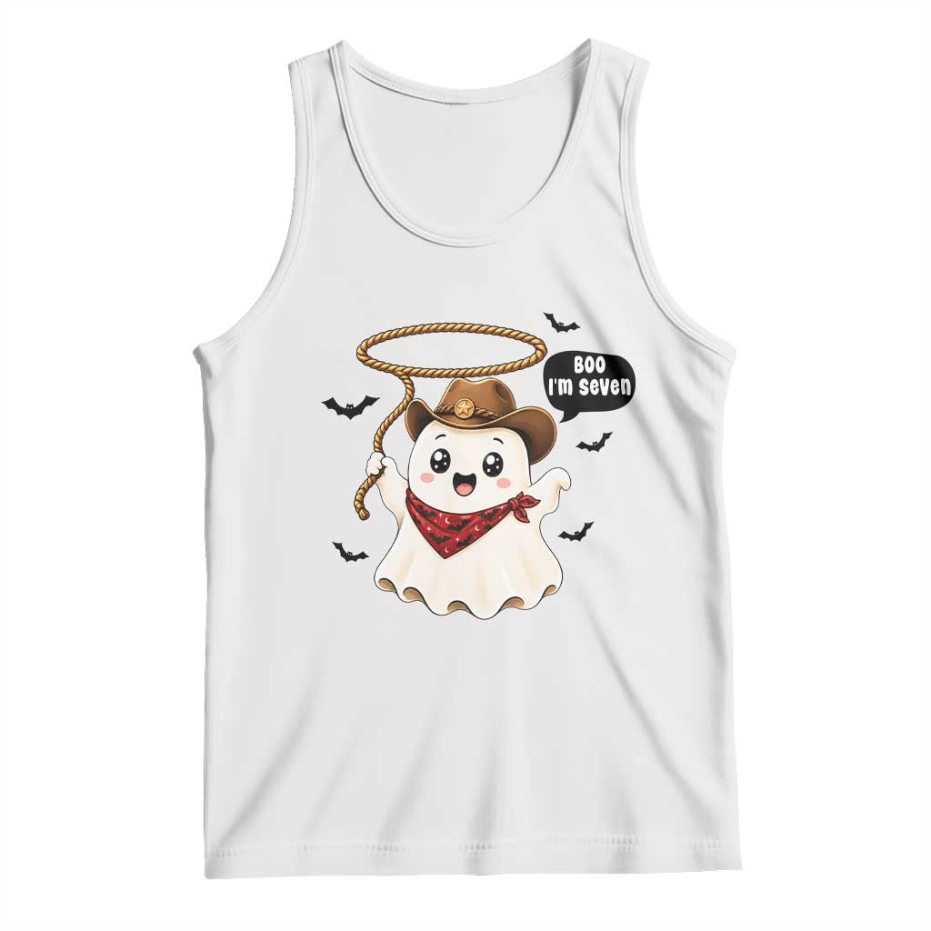 Halloween Spooky Cowboy Ghost 7th Birthday Tank Top Boo Im Seven Western Party Gift