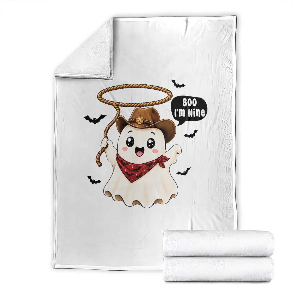 Halloween Spooky Cowboy Ghost 9th Birthday Throw Blanket Boo Im Nine Western Party Gift