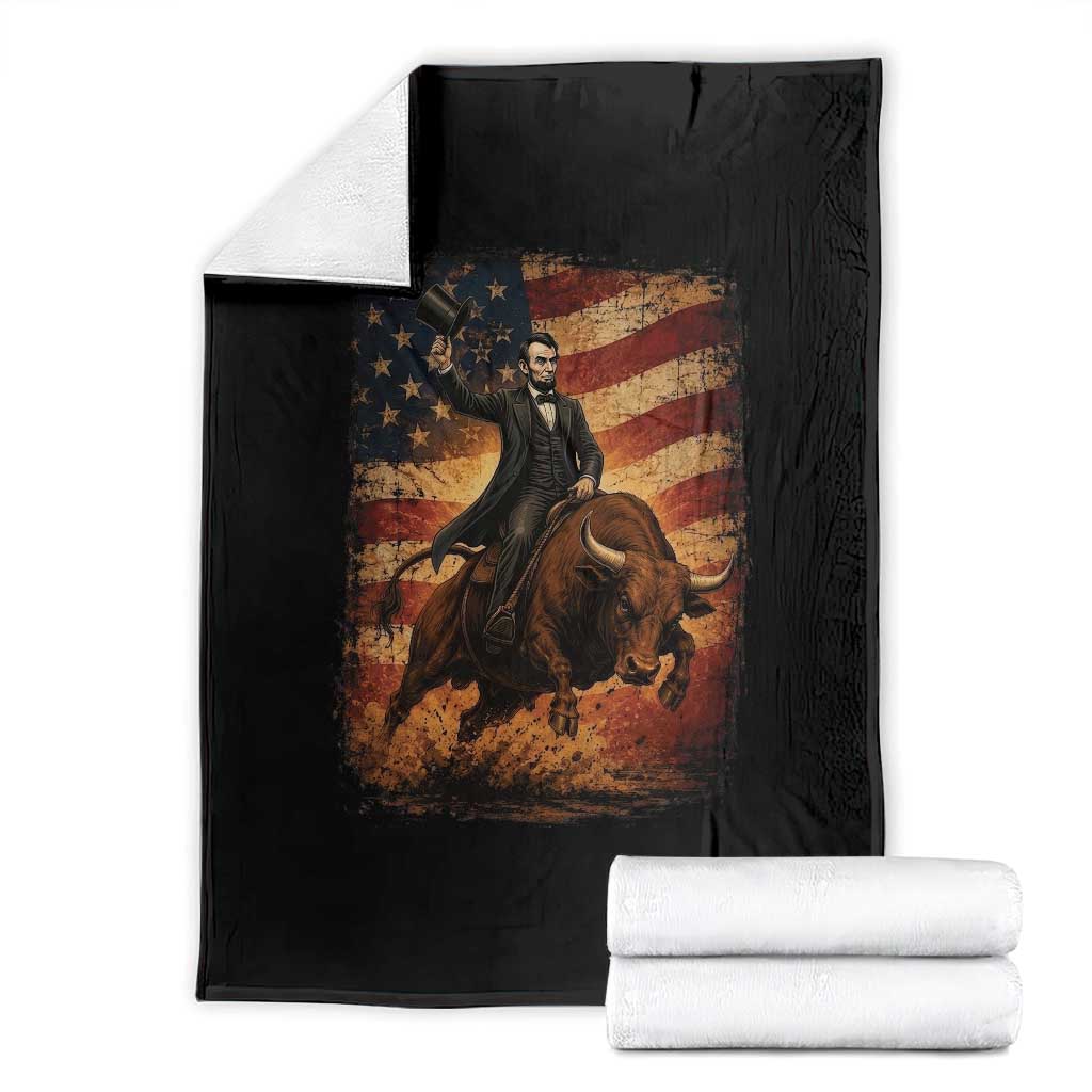 Abraham Abe Lincoln Bull Rider Throw Blanket Vintage Patriotic Cowboy USA Flag Rodeo Gift