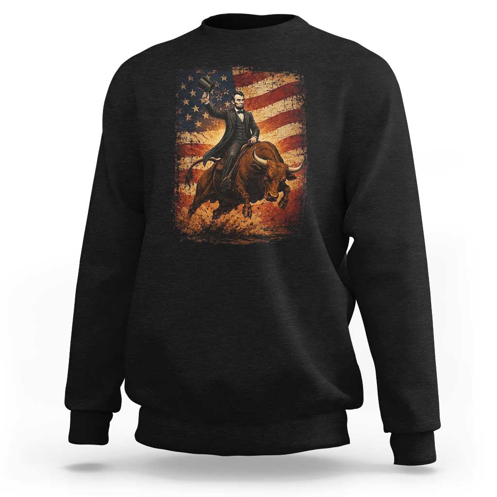 Abraham Abe Lincoln Bull Rider Sweatshirt Vintage Patriotic Cowboy USA Flag Rodeo Gift
