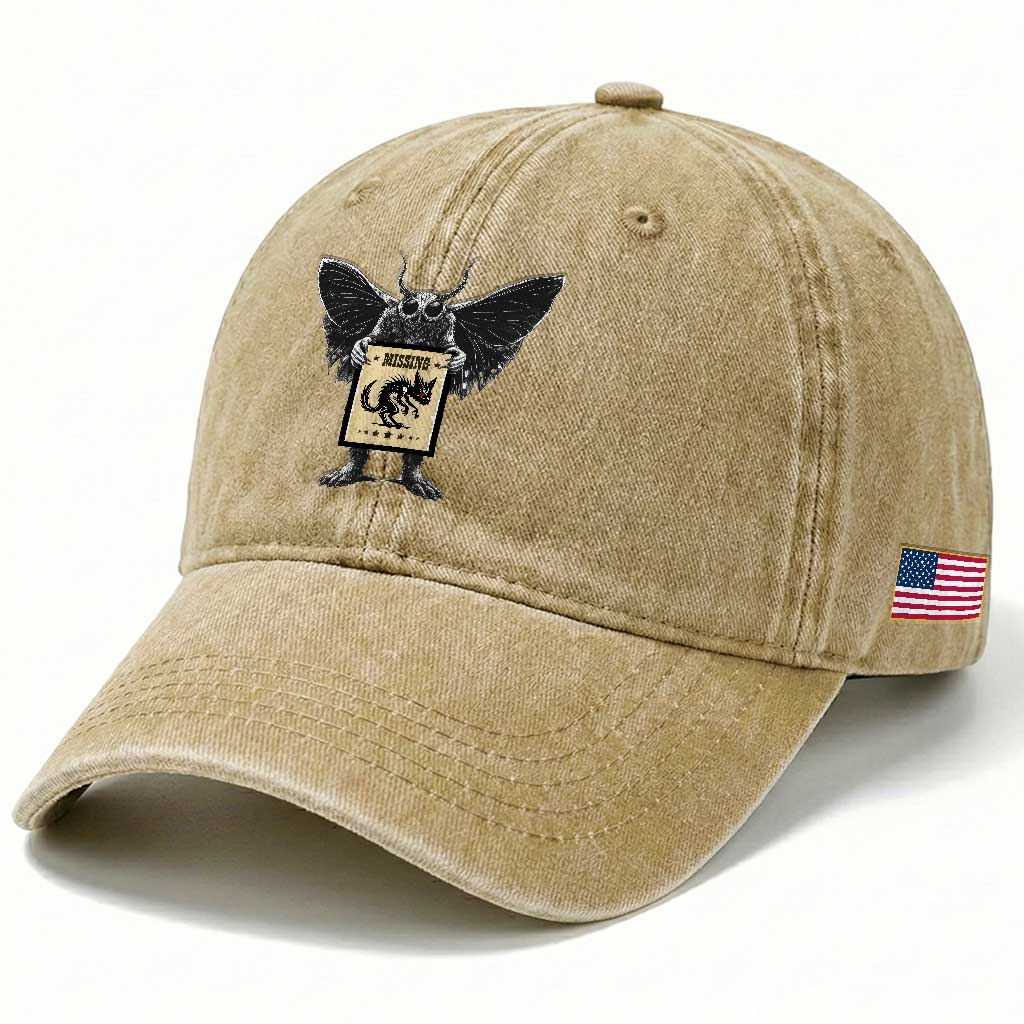 Mothman Missing Chupacabra Washed Cotton Baseball Cap Funny Cryptid Gift