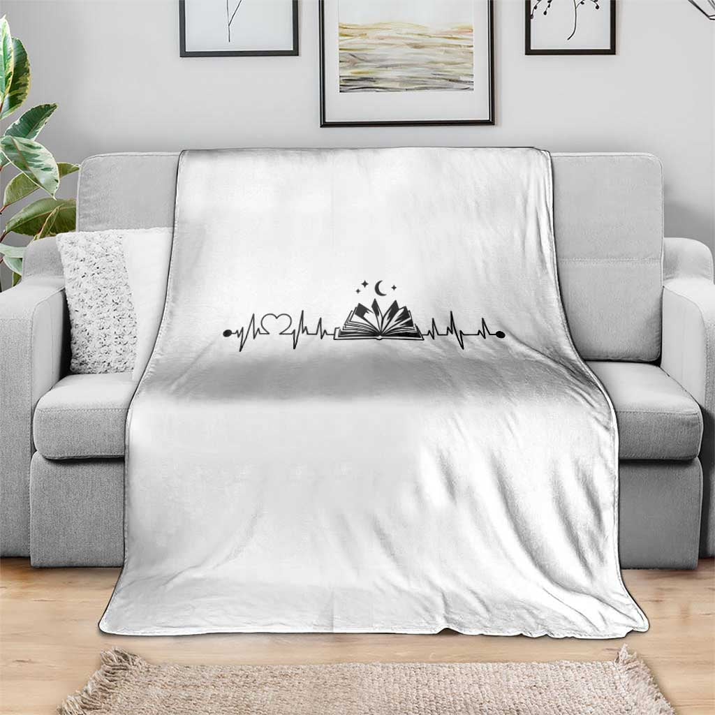 Bookaholic Heartbeat Graphic Throw Blanket Vintage Reader Lifeline Gift