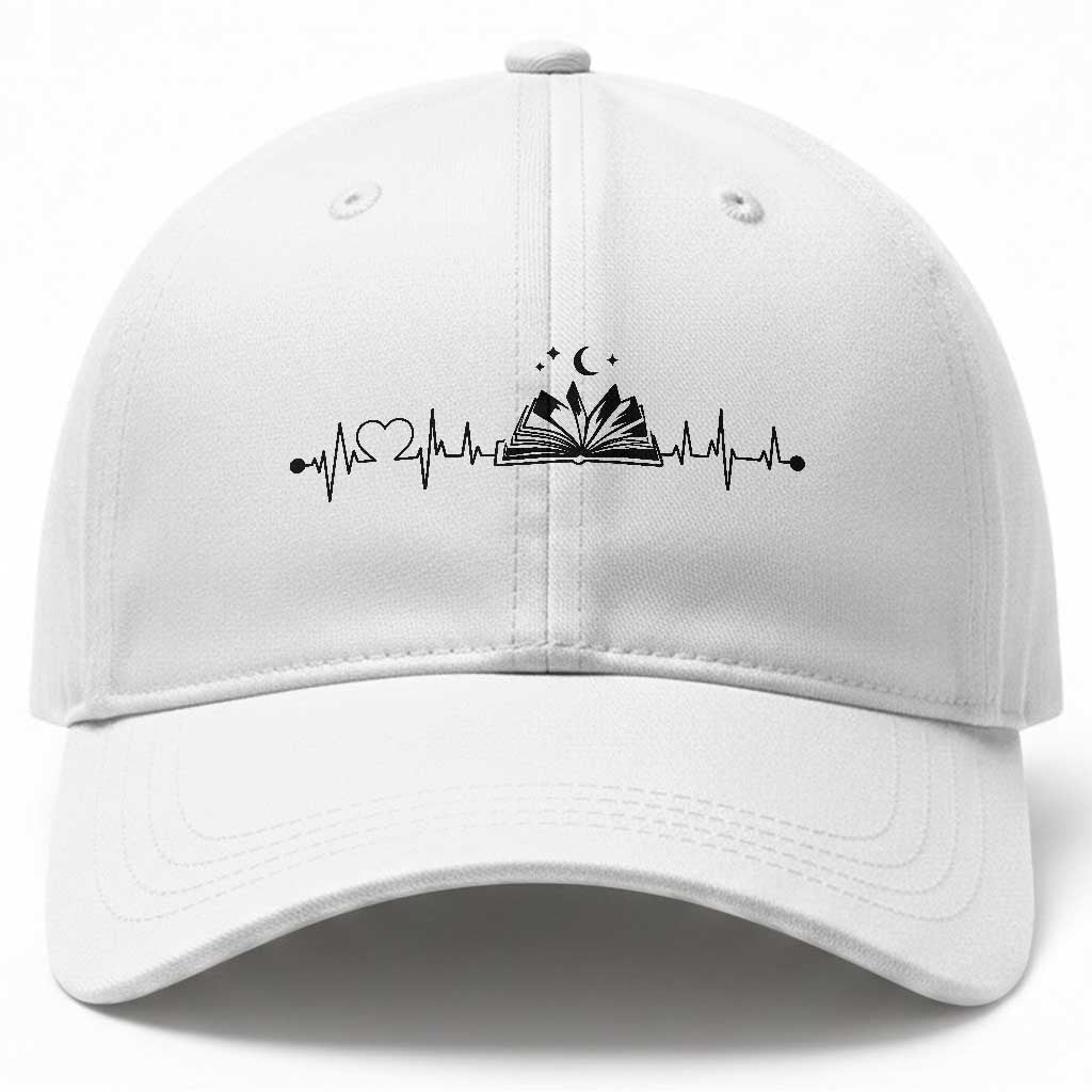 Bookaholic Heartbeat Graphic Baseball Cap Vintage Reader Lifeline Gift