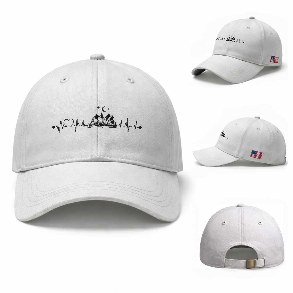 Bookaholic Heartbeat Graphic Baseball Cap Vintage Reader Lifeline Gift