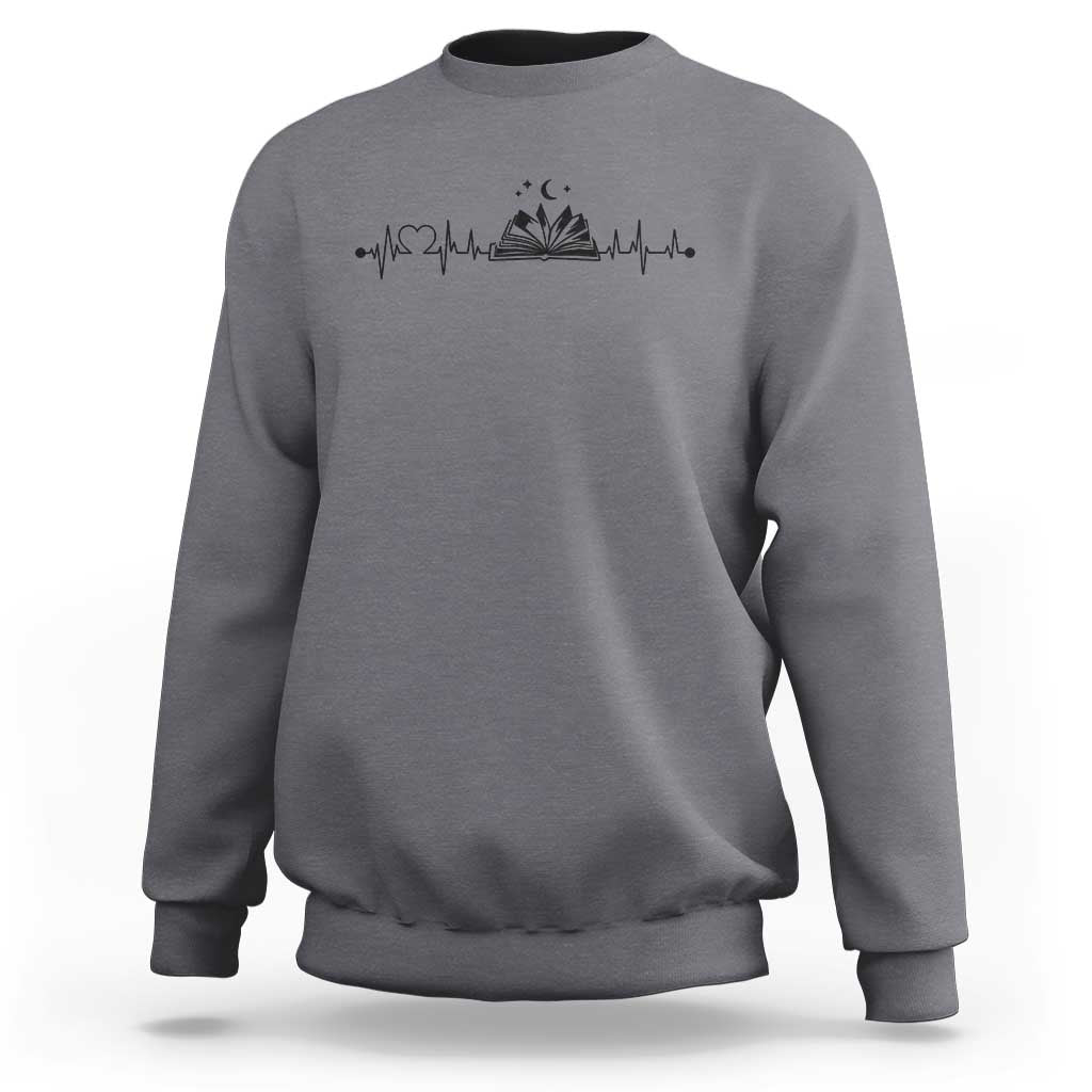 Bookaholic Heartbeat Graphic Sweatshirt Vintage Reader Lifeline Gift