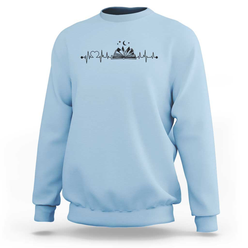 Bookaholic Heartbeat Graphic Sweatshirt Vintage Reader Lifeline Gift