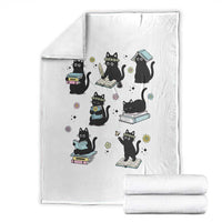 Bookish Black Cat Throw Blanket Funny Librarian Cat Lover Gift