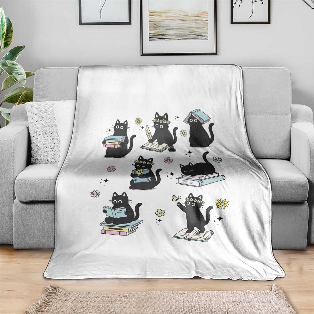 Bookish Black Cat Throw Blanket Funny Librarian Cat Lover Gift