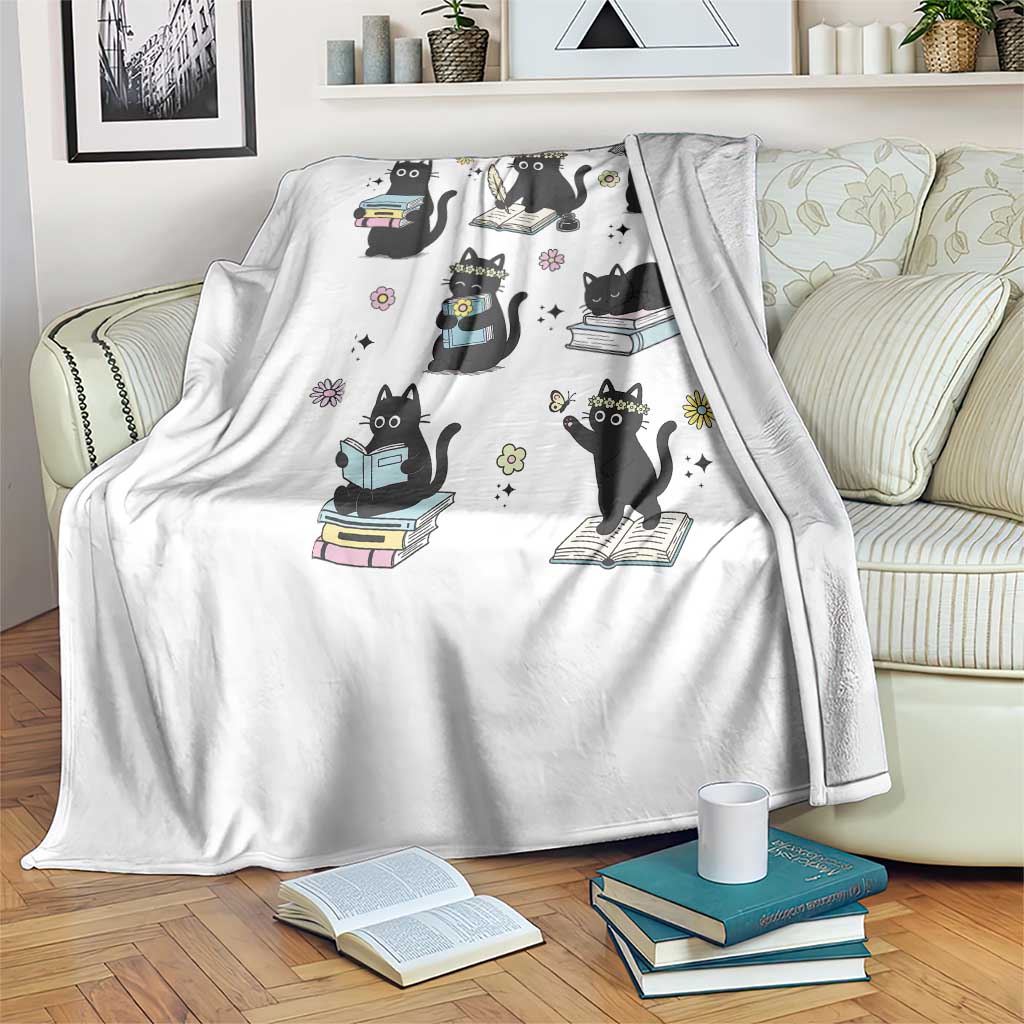 Bookish Black Cat Throw Blanket Funny Librarian Cat Lover Gift
