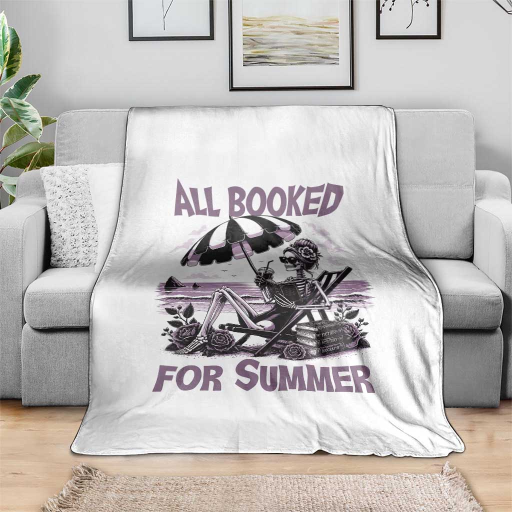 Funny Skeleton Reading At The Beach Throw Blanket All Booked For Summer