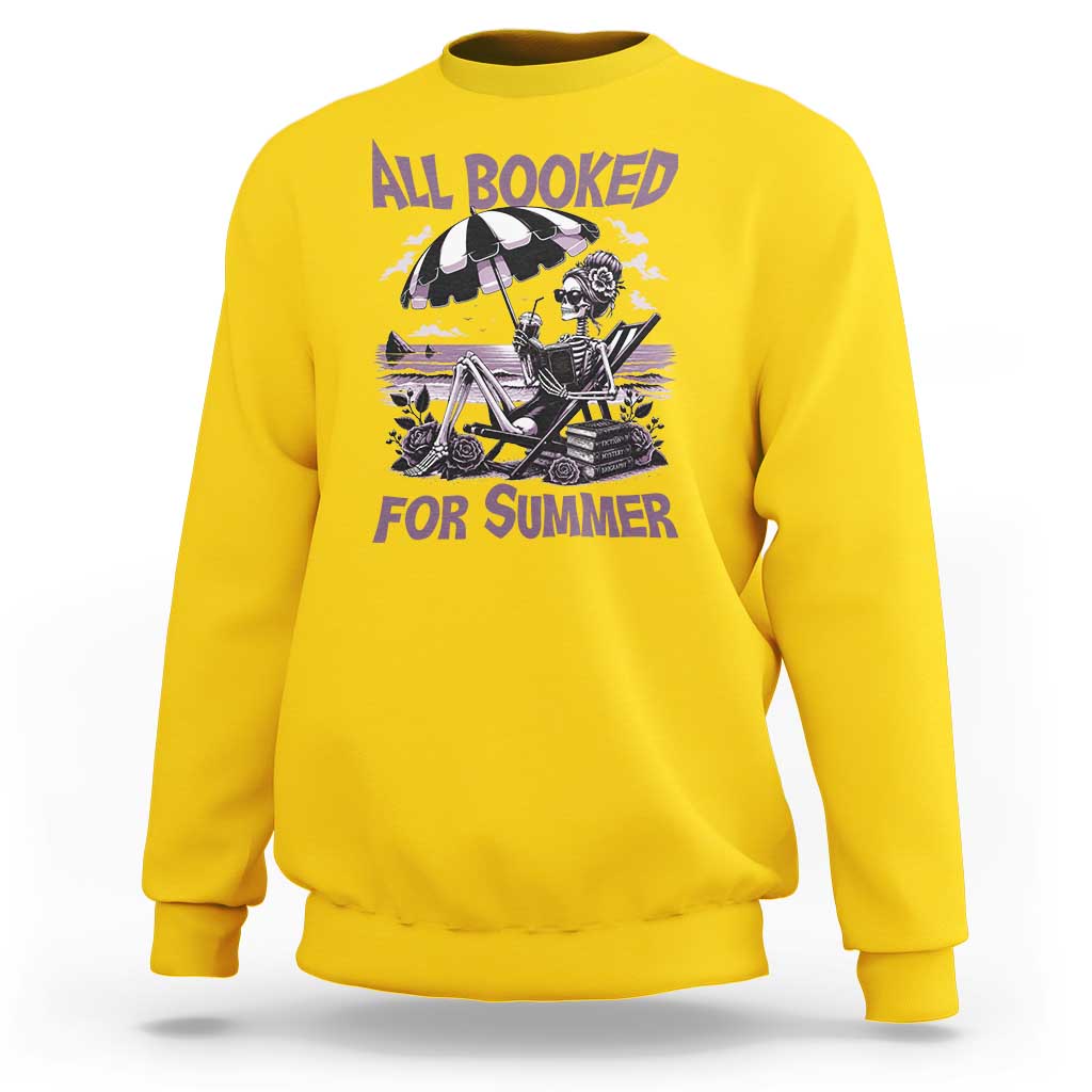 Funny Skeleton Reading At The Beach Sweatshirt All Booked For Summer