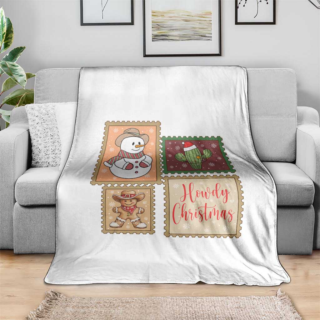 Howdy Christmas Postage Stamp Throw Blanket Western Life Holiday Gift - Wonder Print Shop