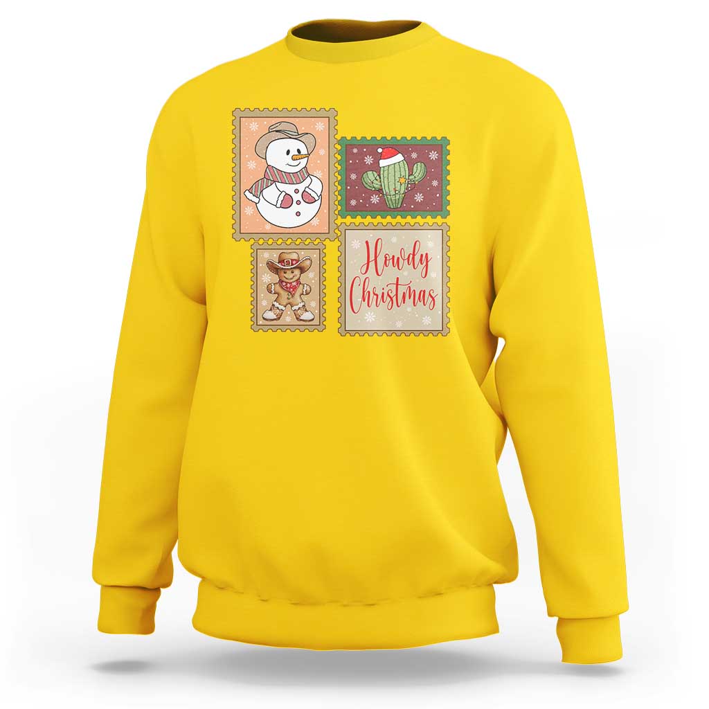 Howdy Christmas Postage Stamp Sweatshirt Western Life Holiday Gift - Wonder Print Shop