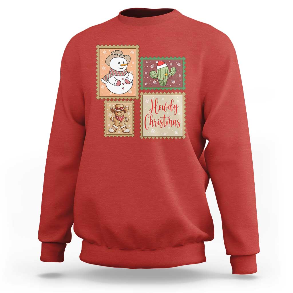 Howdy Christmas Postage Stamp Sweatshirt Western Life Holiday Gift - Wonder Print Shop