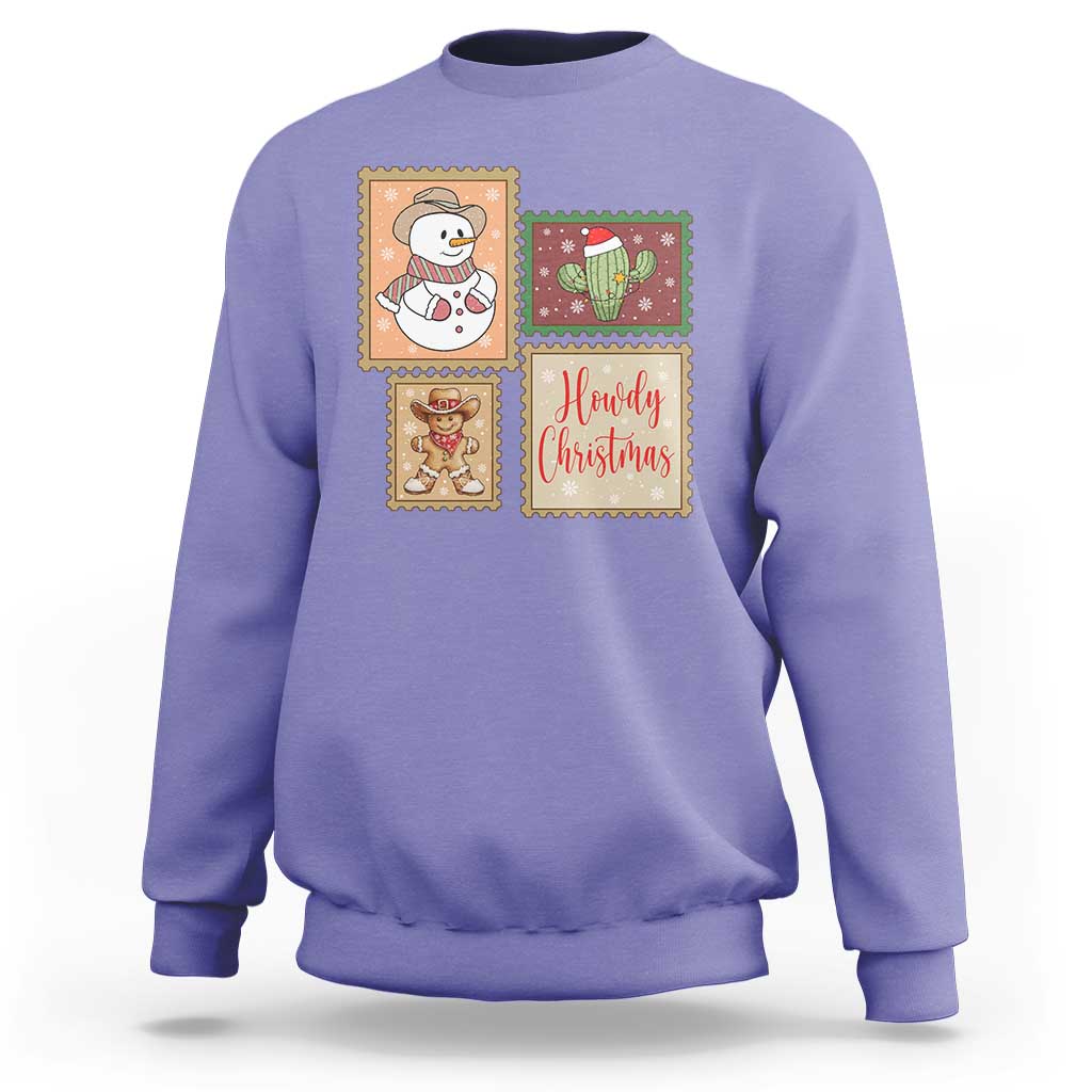 Howdy Christmas Postage Stamp Sweatshirt Western Life Holiday Gift - Wonder Print Shop