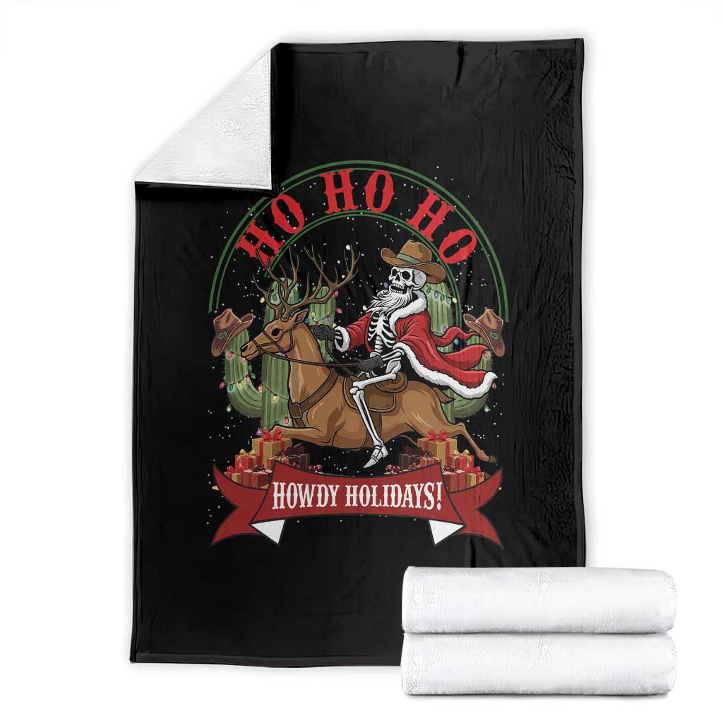 Funny Western Skeleton Cowboy Christmas Throw Blanket Howdy Holidays - Wonder Print Shop