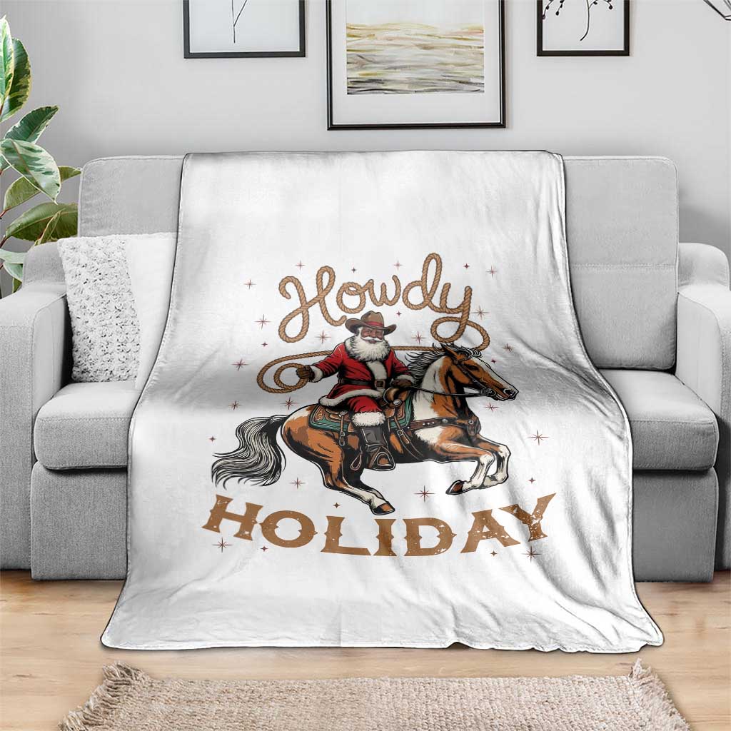 Black Santa Howdy Western Cowboy Throw Blanket Christmas Gift - Wonder Print Shop