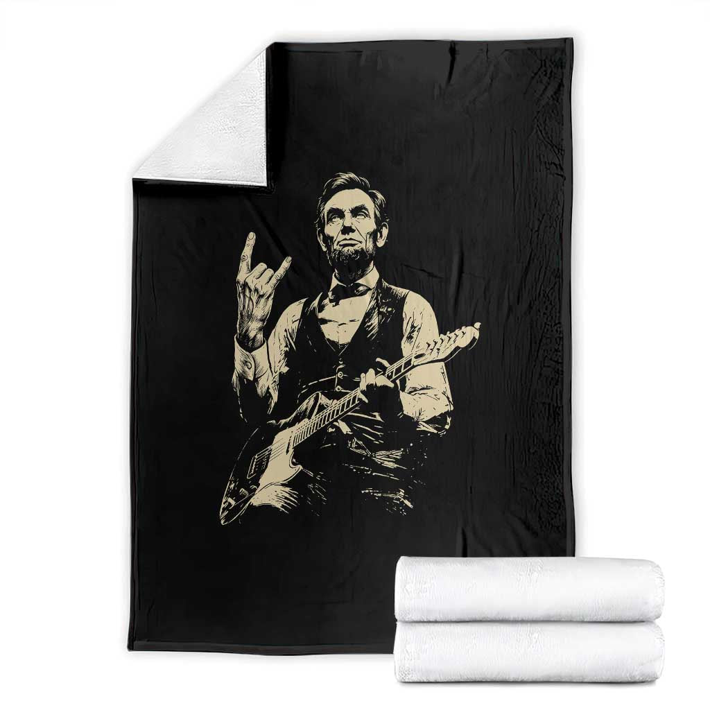 Rock And Roll Abraham Lincoln Playing Guitar Throw Blanket Vintage Patriotic Music Gift