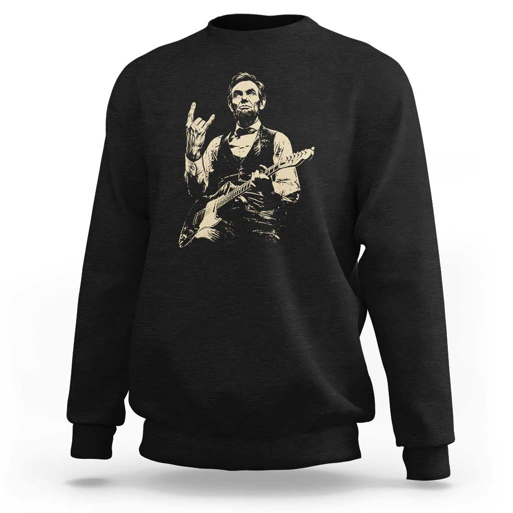 Rock And Roll Abraham Lincoln Playing Guitar Sweatshirt Vintage Patriotic Music Gift