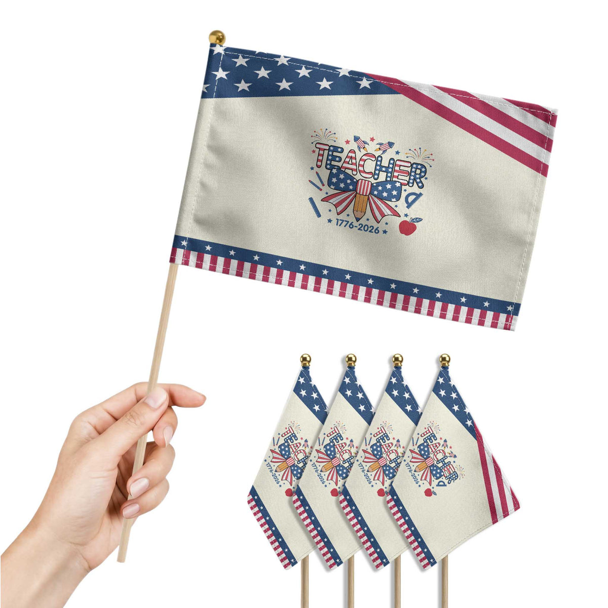 Proud American Teacher 250 Years Patriotic Handheld Flag Educator Gift