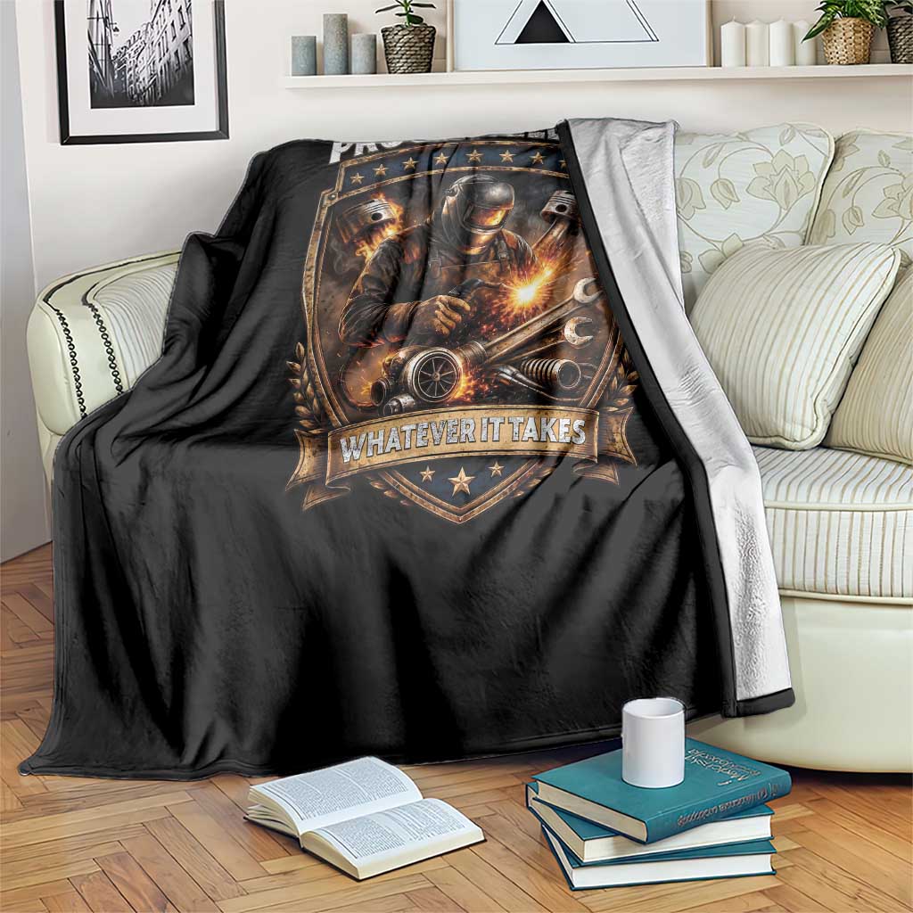 Proud Welder Whatever It Takes Throw Blanket Vintage Mechanic Workwear