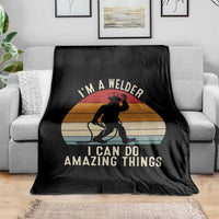 Funny Bigfoot Welding Gift Throw Blanket I Can Do Amazing Things With A Welder