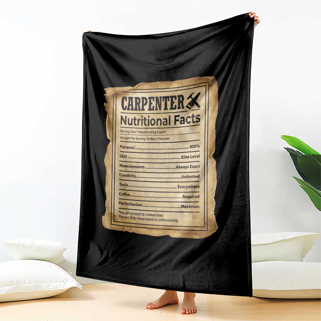 Woodworker Nutrition Label Throw Blanket Carpenter Nutritional Facts Graphic