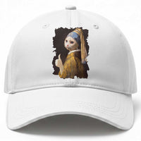 Funny Cat With A Pearl Earring Parody Art Baseball Cap