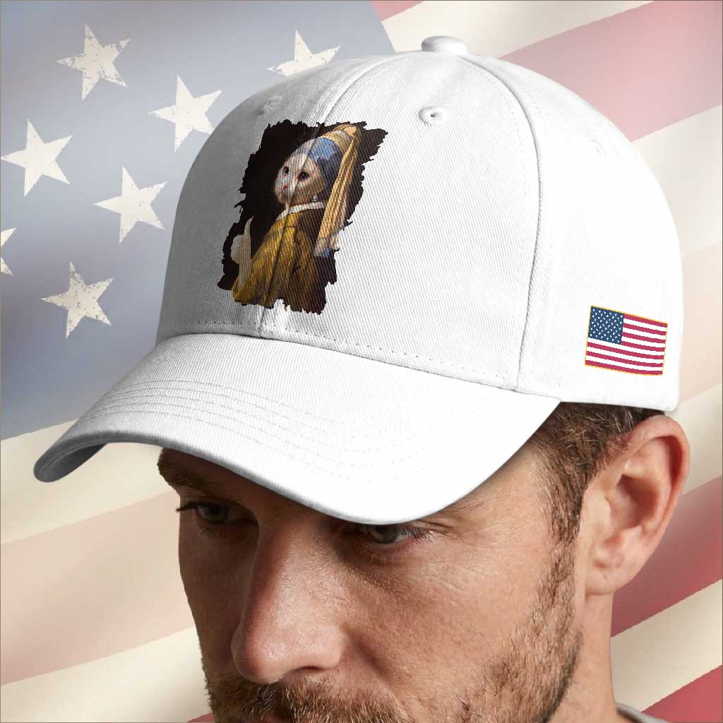 Funny Cat With A Pearl Earring Parody Art Baseball Cap