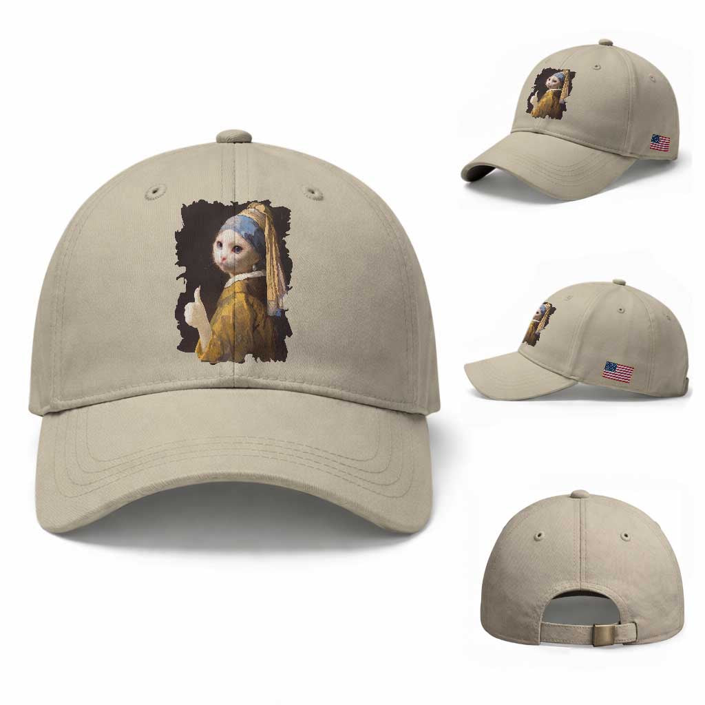 Funny Cat With A Pearl Earring Parody Art Baseball Cap