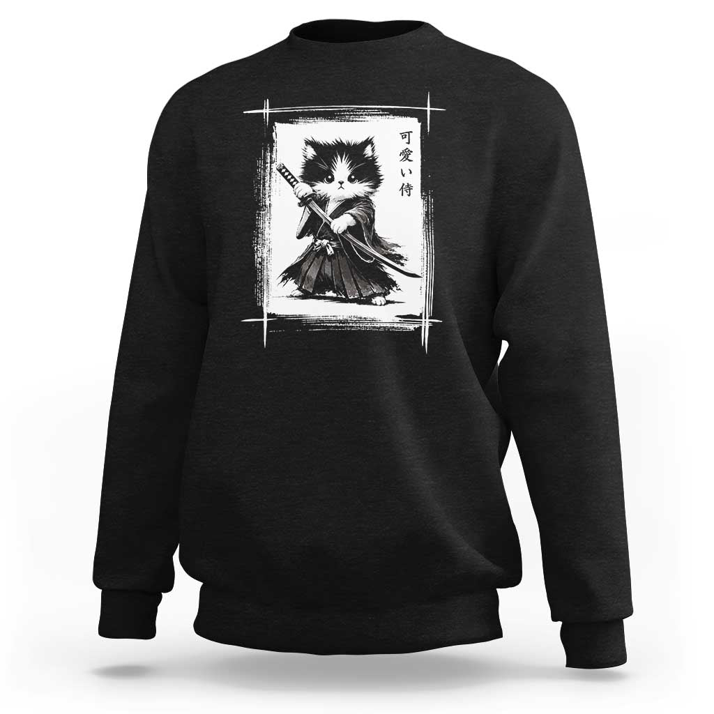 Vintage Japanese Art Samurai Cat Sweatshirt Sumie Kawaii Cat Lover Gift
