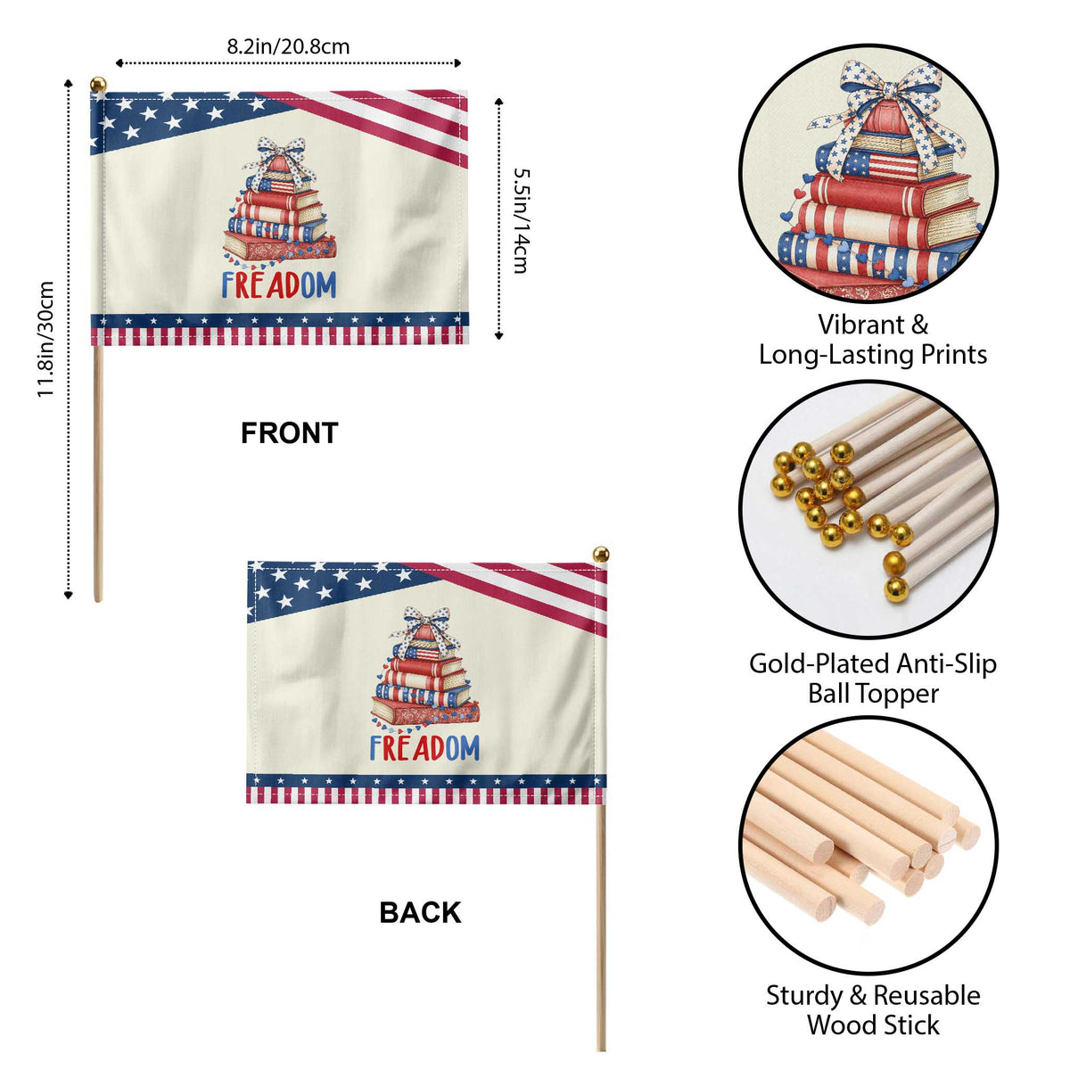 Funny Book Lover Gift Patriotic Handheld Flag Freadom TS12