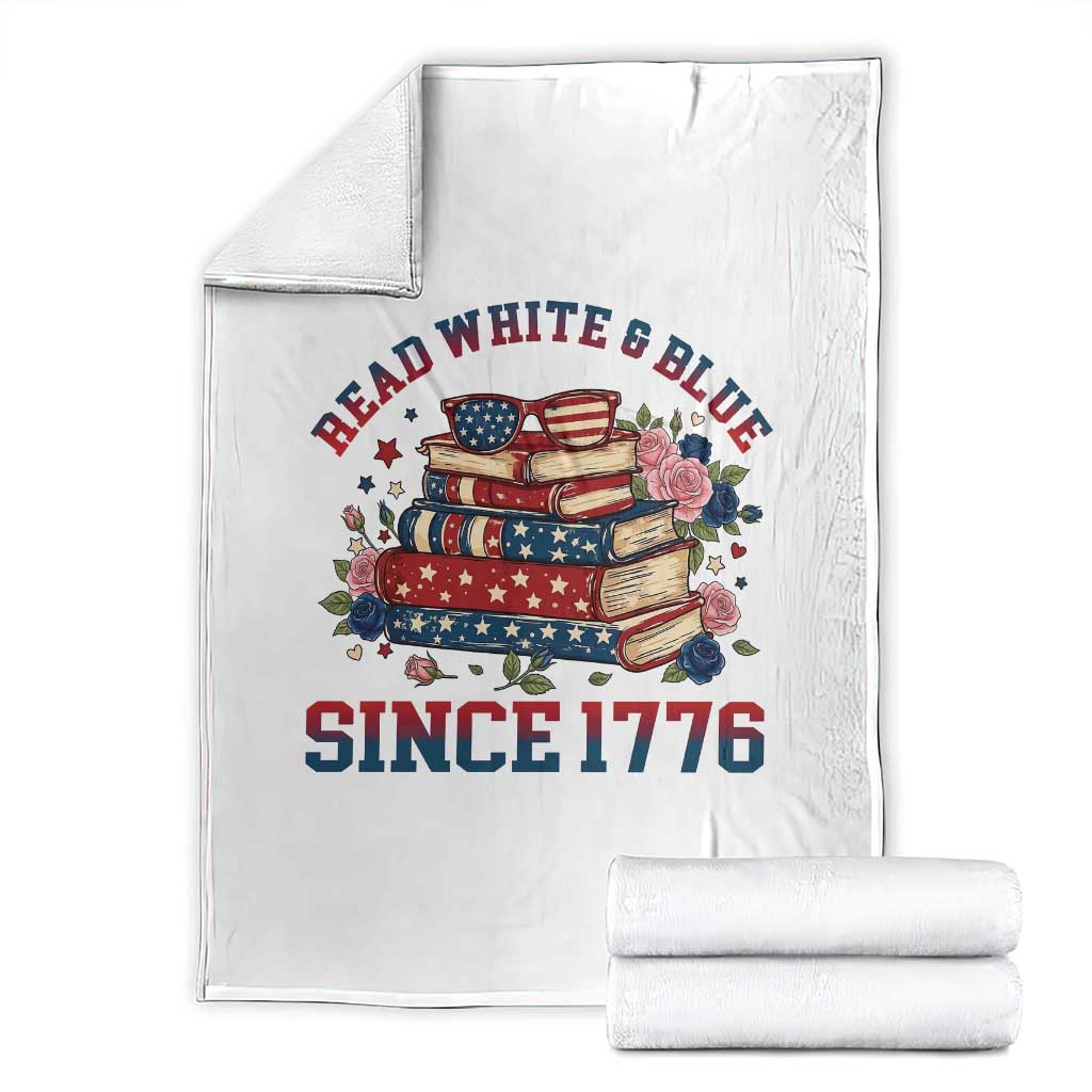 Funny Patriotic Book Lover Gift Throw Blanket Read White Blue Since 1776