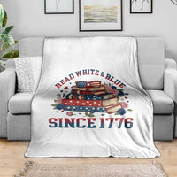 Funny Patriotic Book Lover Gift Throw Blanket Read White Blue Since 1776